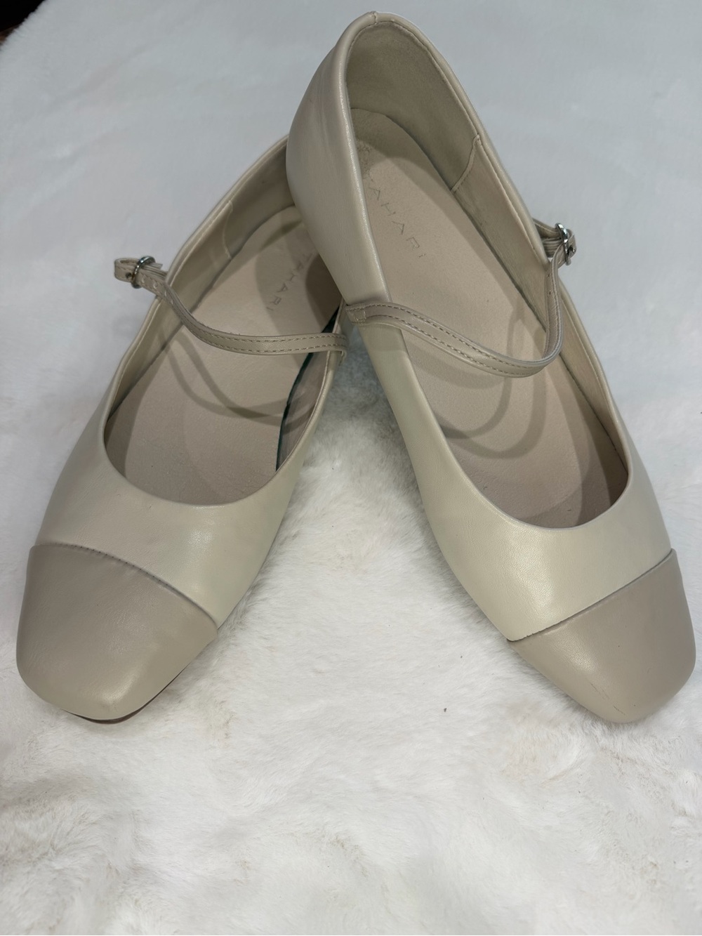 Tahari Two-Tone Cream and Light Taupe Mary Jane Flats